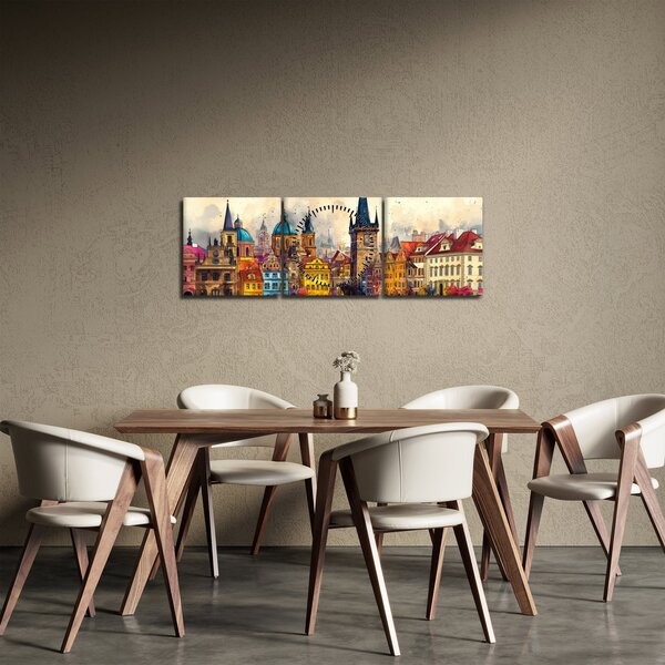 Obraz - Jeseň v maľovanom meste (s hodinami) (90x30 cm)
