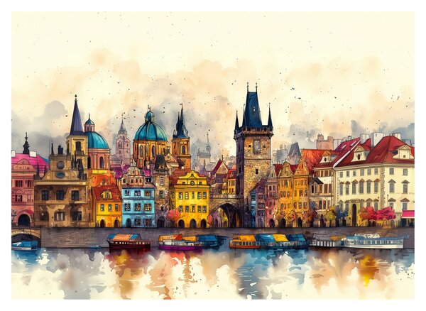 Sklenený obraz - Jeseň v maľovanom meste (70x50 cm)
