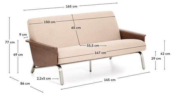 Svetlohnedá ženilková pohovka 165 cm Amsen – Kave Home