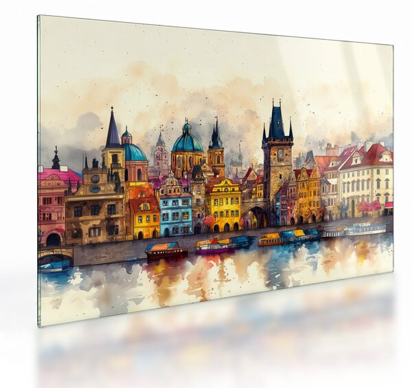 Sklenený obraz - Jeseň v maľovanom meste (70x50 cm)