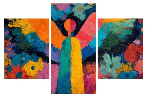 Obraz - Abstraktný anjel s kvetmi (90x60 cm)