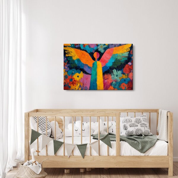 Obraz - Abstraktný anjel s kvetmi (90x60 cm)