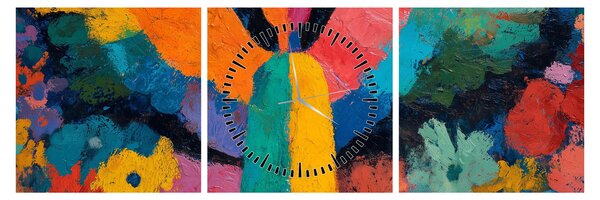 Obraz - Abstraktný anjel s kvetmi (s hodinami) (90x30 cm)
