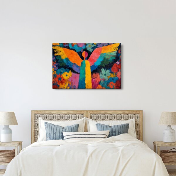 Obraz - Abstraktný anjel s kvetmi (90x60 cm)