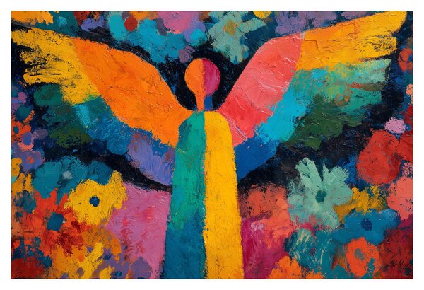 Obraz - Abstraktný anjel s kvetmi (90x60 cm)