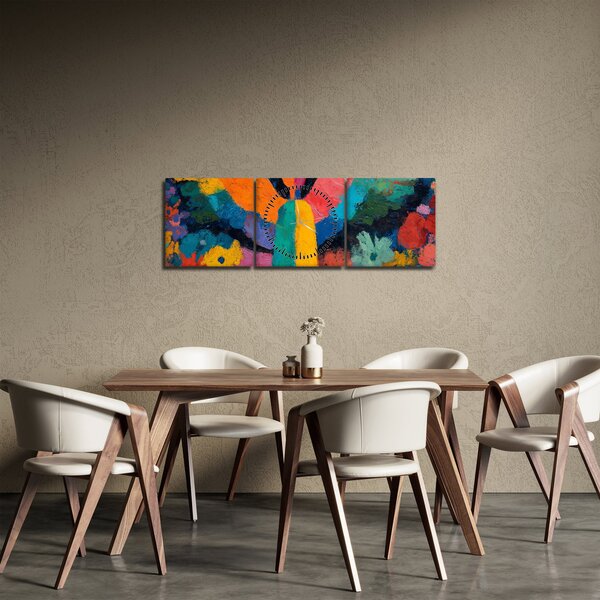 Obraz - Abstraktný anjel s kvetmi (s hodinami) (90x30 cm)