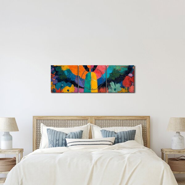 Obraz - Abstraktný anjel s kvetmi (s hodinami) (90x30 cm)