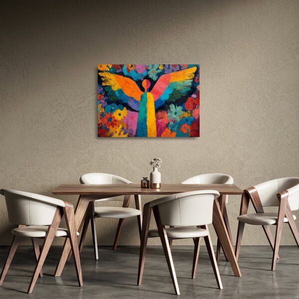 Sklenený obraz - Abstraktný anjel s kvetmi (70x50 cm)