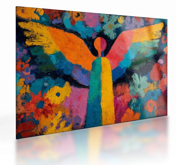 Sklenený obraz - Abstraktný anjel s kvetmi (70x50 cm)