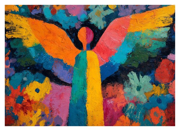 Obraz - Abstraktný anjel s kvetmi (70x50 cm)