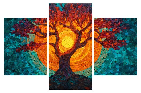 Obraz - Strom života a slnko v mozaike (90x60 cm)