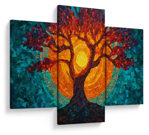 Obraz - Strom života a slnko v mozaike (90x60 cm)