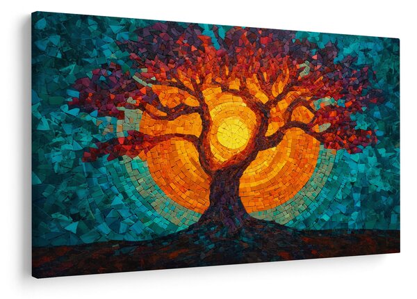 Obraz - Strom života a slnko v mozaike (90x60 cm)