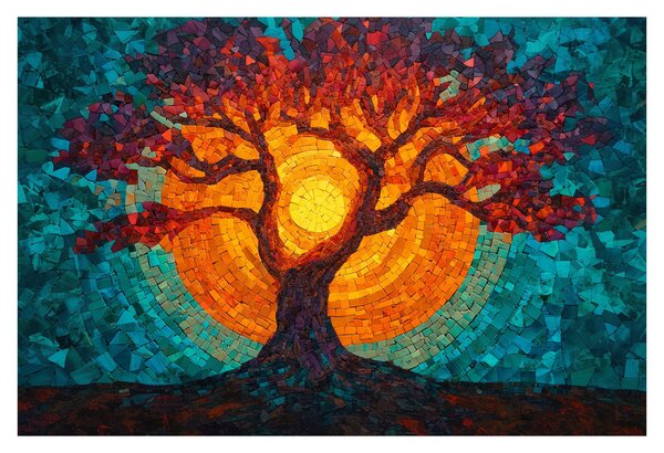 Obraz - Strom života a slnko v mozaike (90x60 cm)