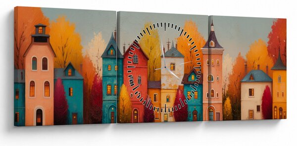 Obraz - Jesenná dedina (s hodinami) (90x30 cm)