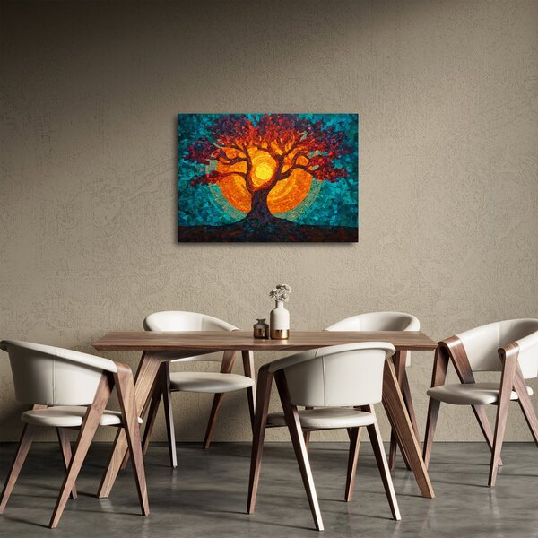 Obraz - Strom života a slnko v mozaike (70x50 cm)