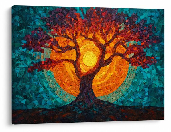 Obraz - Strom života a slnko v mozaike (70x50 cm)