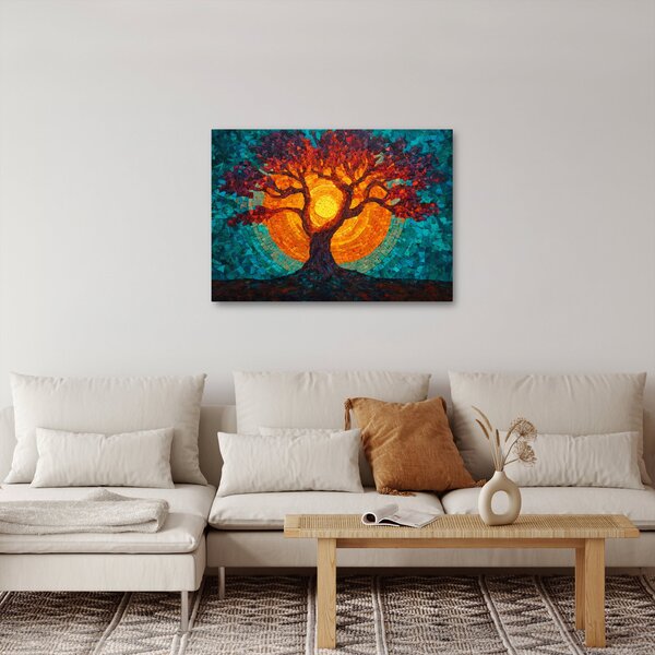 Obraz - Strom života a slnko v mozaike (70x50 cm)