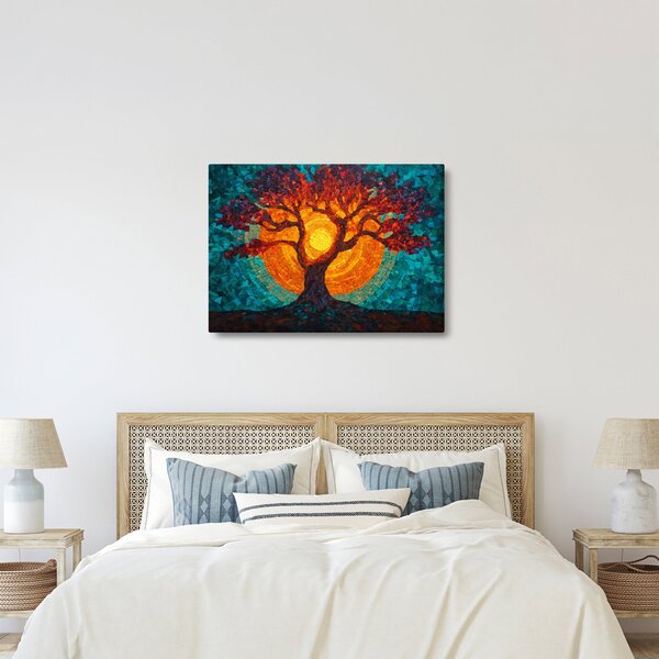 Obraz - Strom života a slnko v mozaike (70x50 cm)