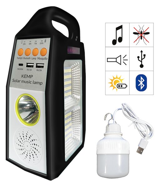 Multifunkčná solárna LED lampa s reproduktorom a powerbankou Kemp