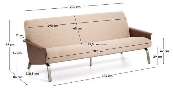 Svetlohnedá ženilková pohovka 205 cm Amsen – Kave Home