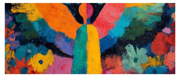 Obraz - Abstraktný anjel s kvetmi (120x50 cm)