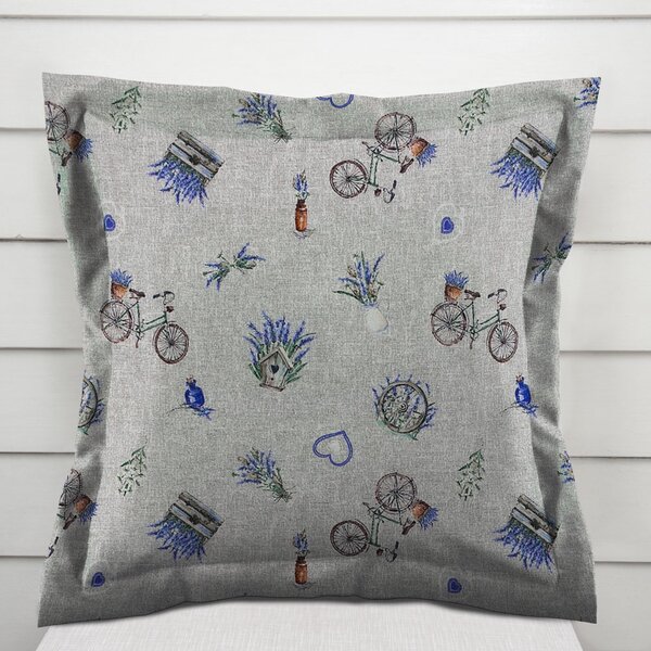 Biante Dekoračná obliečka na vankúš s lemom PML-097 Levandule a bicykle na sivom režnom 30 x 50 cm
