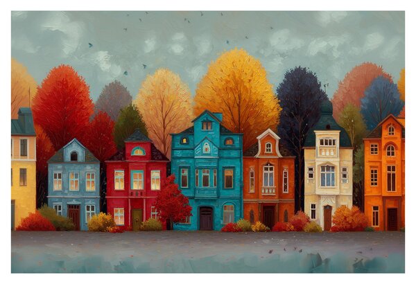 Obraz - Maľované jesenné mesto (90x60 cm)