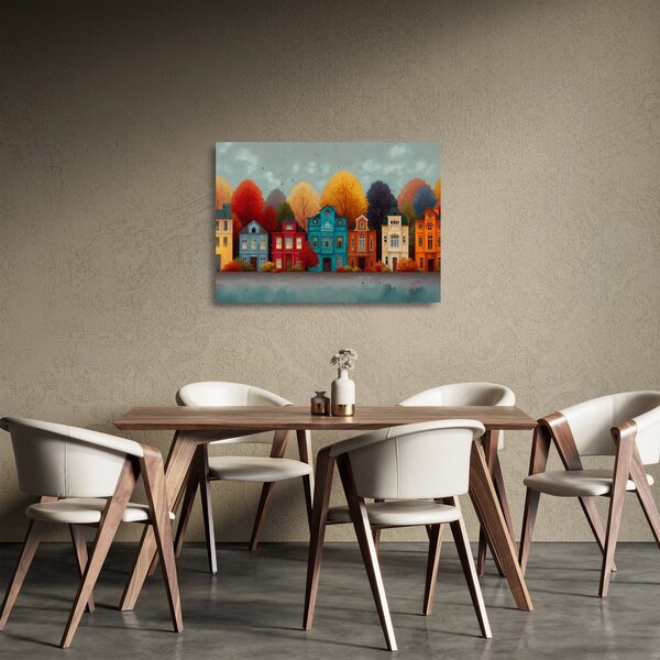Sklenený obraz - Maľované jesenné mesto (70x50 cm)