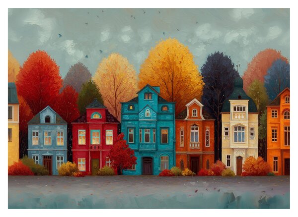 Obraz - Maľované jesenné mesto (70x50 cm)
