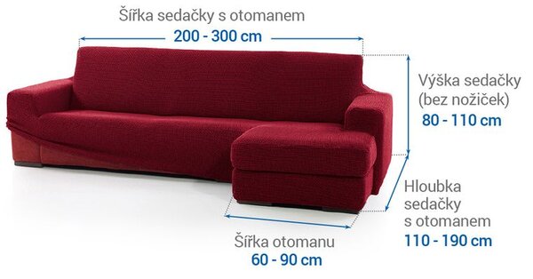Super strečové poťahy NIAGARA bordó sedačka s otomanom vpravo (š. 200 - 300 cm)