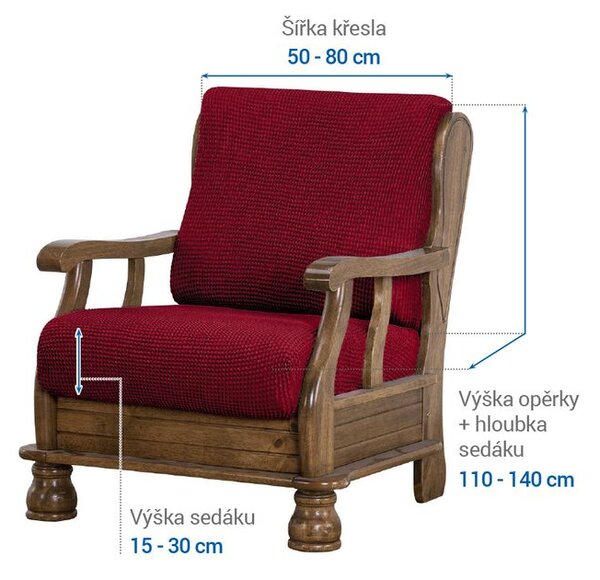 Super strečové poťahy NIAGARA bordó kreslo s drevenými rúčkami (š. 50 - 80 cm)