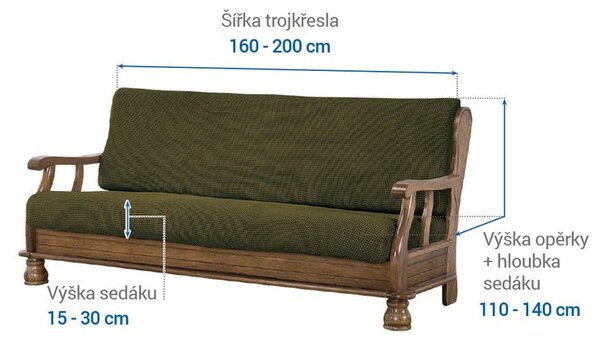 Super strečové poťahy NIAGARA zelená trojkreslo s drevenými rúčkami (š. 160 - 200 cm)