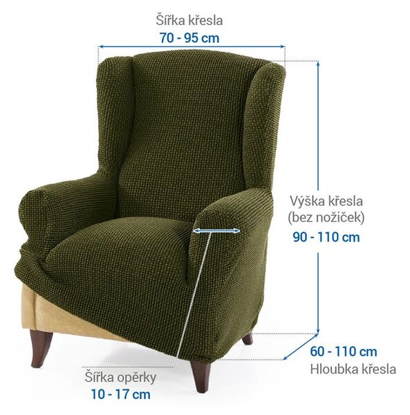 Super strečové poťahy NIAGARA zelená kreslo ušiak (š. 70 - 95 cm)