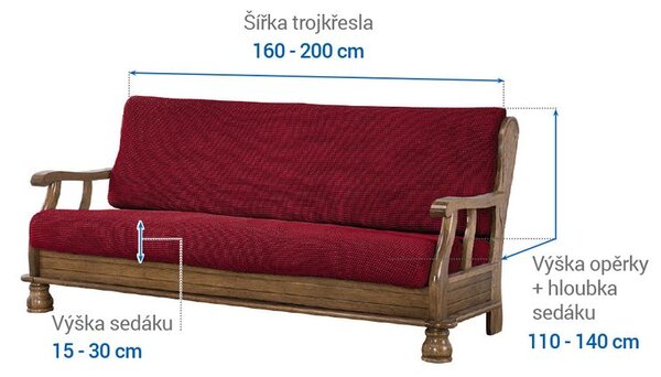 Super strečové poťahy NIAGARA bordó trojkreslo s drevenými rúčkami (š. 160 - 200 cm)