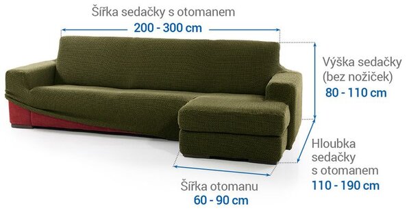 Super strečové poťahy NIAGARA zelená sedačka s otomanom vpravo (š. 200 - 300 cm)