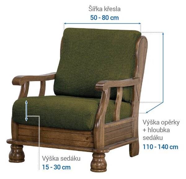 Super strečové poťahy NIAGARA zelená kreslo s drevenými rúčkami (š. 50 - 80 cm)