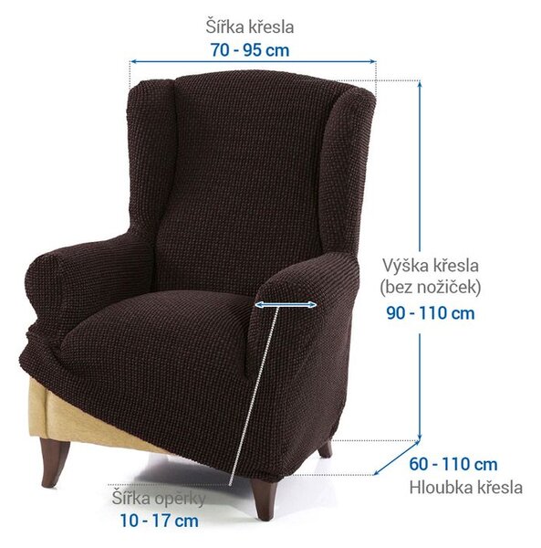 Super strečové poťahy NIAGARA čokoládová kreslo ušiak (š. 70 - 95 cm)
