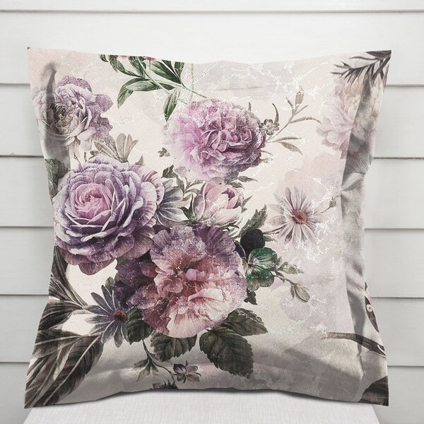 Biante Dekoračná obliečka na vankúš s lemom Parma PM-112 Fialové kvety na smotanovom 40 x 60 cm