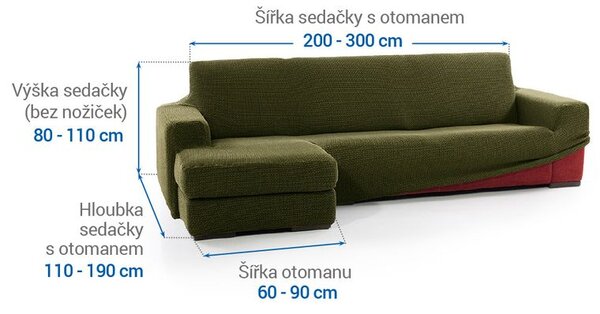Super strečové poťahy NIAGARA zelená sedačka s otomanom vľavo (š. 200 - 300 cm)