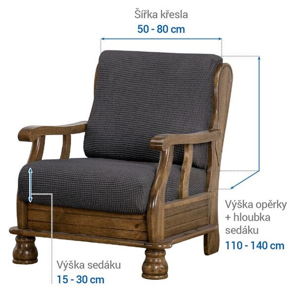 Super strečové poťahy NIAGARA antracitová kreslo s drevenými rúčkami (š. 50 - 80 cm)