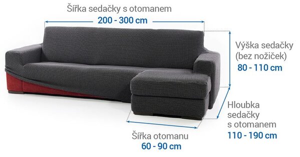 Super strečové poťahy NIAGARA antracitová sedačka s otomanom vpravo (š. 200 - 300 cm)