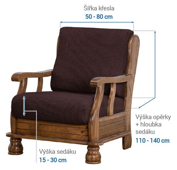 Super strečové poťahy NIAGARA čokoládová kreslo s drevenými rúčkami (š. 50 - 80 cm)