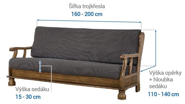 Super strečové poťahy NIAGARA antracitová trojkreslo s drevenými rúčkami (š. 160 - 200 cm)