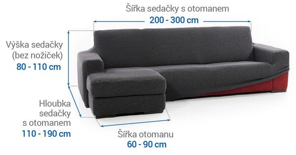 Super strečové poťahy NIAGARA antracitová sedačka s otomanom vľavo (š. 200 - 300 cm)