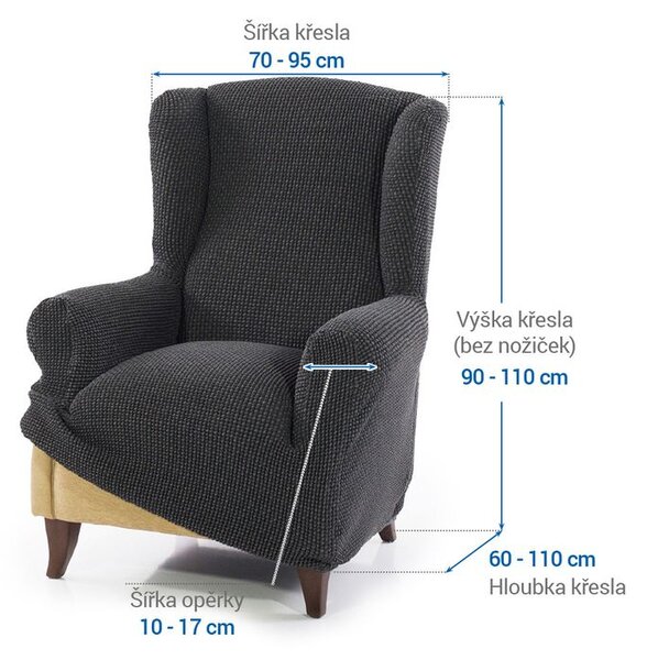 Super strečové poťahy NIAGARA antracitová kreslo ušiak (š. 70 - 95 cm)