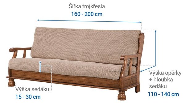 Super strečové poťahy NIAGARA oriešková trojkreslo s drevenými rúčkami (š. 160 - 200 cm)