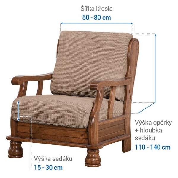 Super strečové poťahy NIAGARA oriešková kreslo s drevenými rúčkami (š. 50 - 80 cm)