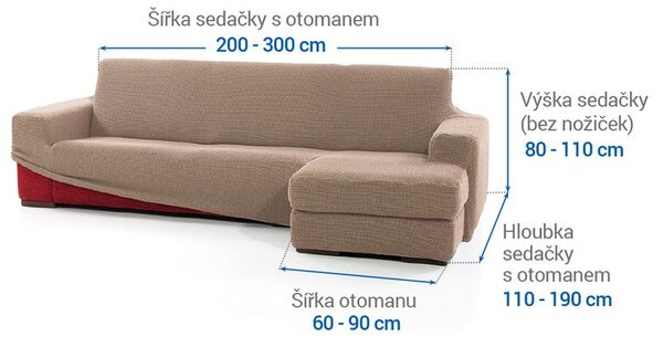 Super strečové poťahy NIAGARA oriešková sedačka s otomanom vpravo (š. 200 - 300 cm)