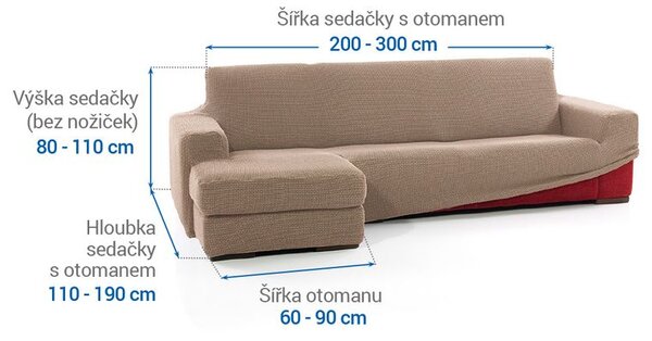 Super strečové poťahy NIAGARA oriešková sedačka s otomanom vľavo (š. 200 - 300 cm)